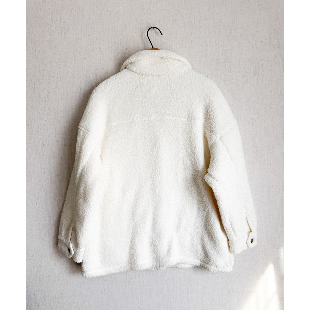 Aerie Womens Cream White Sherpa Fleece Button Up Shacket Jacket Large L/G - Picture 4 of 4